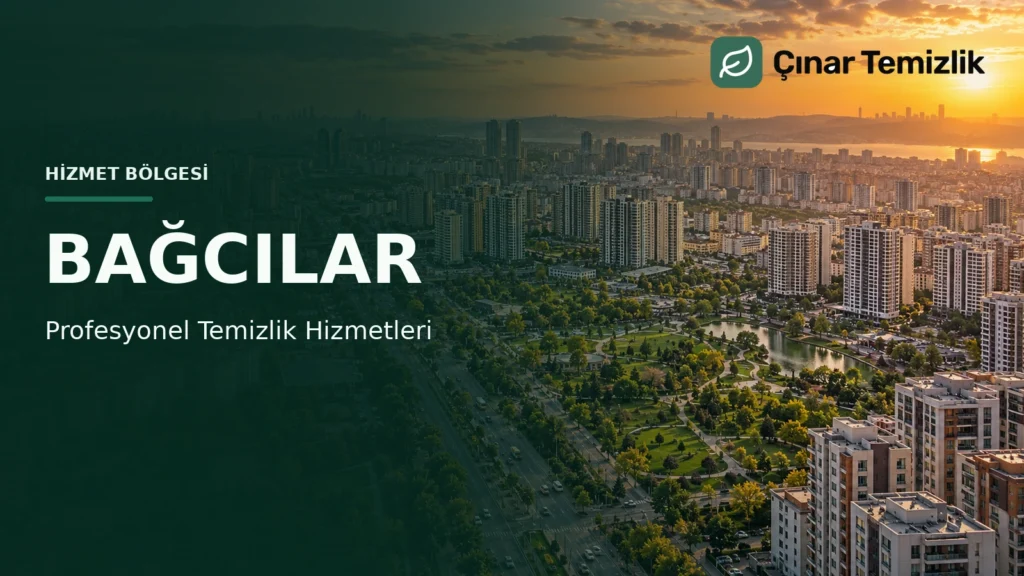 Çınar Temizlik’in Bağcılar’da profesyonel temizlik hizmetlerini tanıtan gün batımı şehir manzaralı kapak görseli