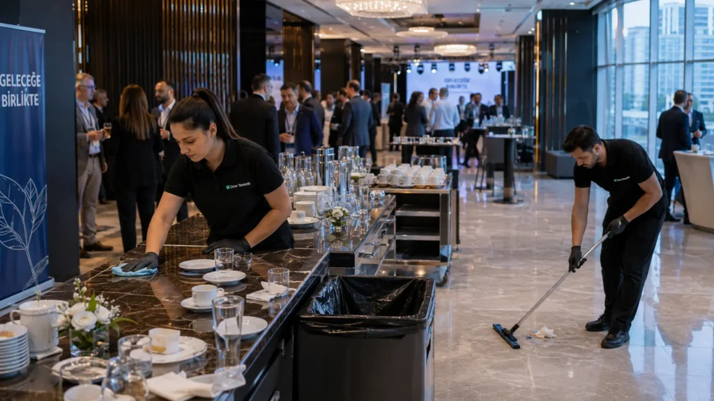 Etkinliklerde servis ve ikram alanlarının profesyonel olarak temizlenmesi