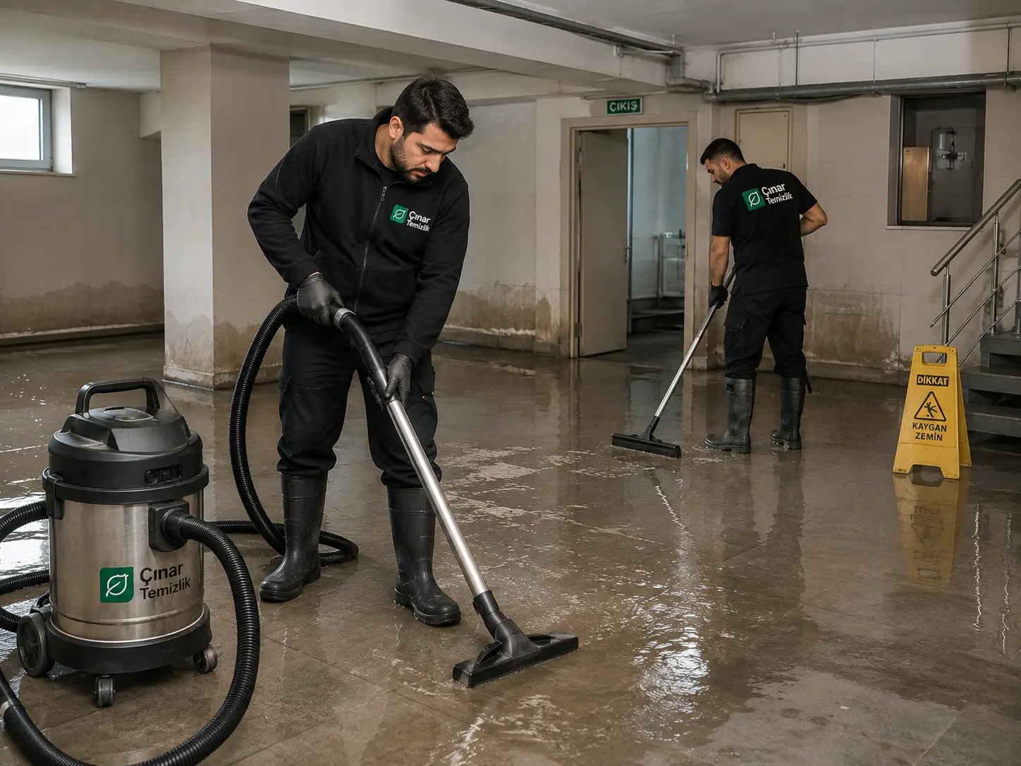 Birikmiş su profesyonel ekipmanla tahliye ediliyor ve alan kontrollü biçimde temizliğe alınıyor