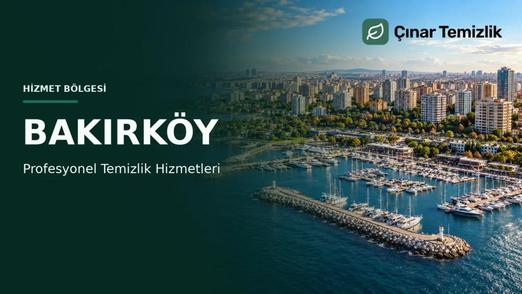 Çınar Temizlik’in Bakırköy’de profesyonel temizlik hizmetlerini tanıtan sahil ve marina manzaralı kapak görseli