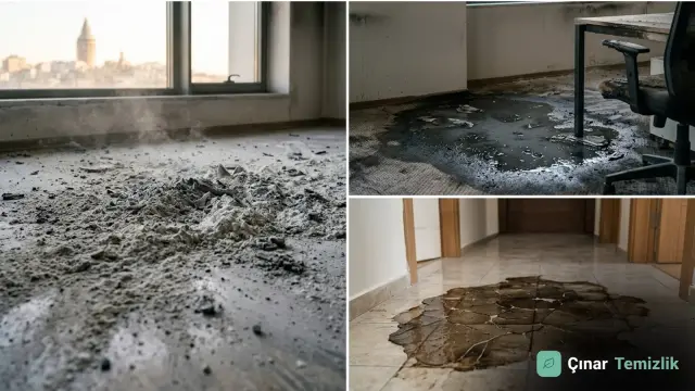 Yangın sonrası kuru toz, kirli su ve yüzeye yapışmış film kalıntılarının ayrımı
