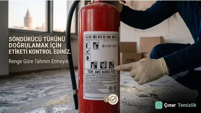 Yangın söndürücü etiketi ile alandaki su, köpük ve kuru kimyasal kalıntı türlerinin karşılaştırılması